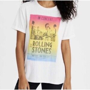 The Rolling Stones Concert Women Top White Shirt Logo Graphic Oversized Tee XS